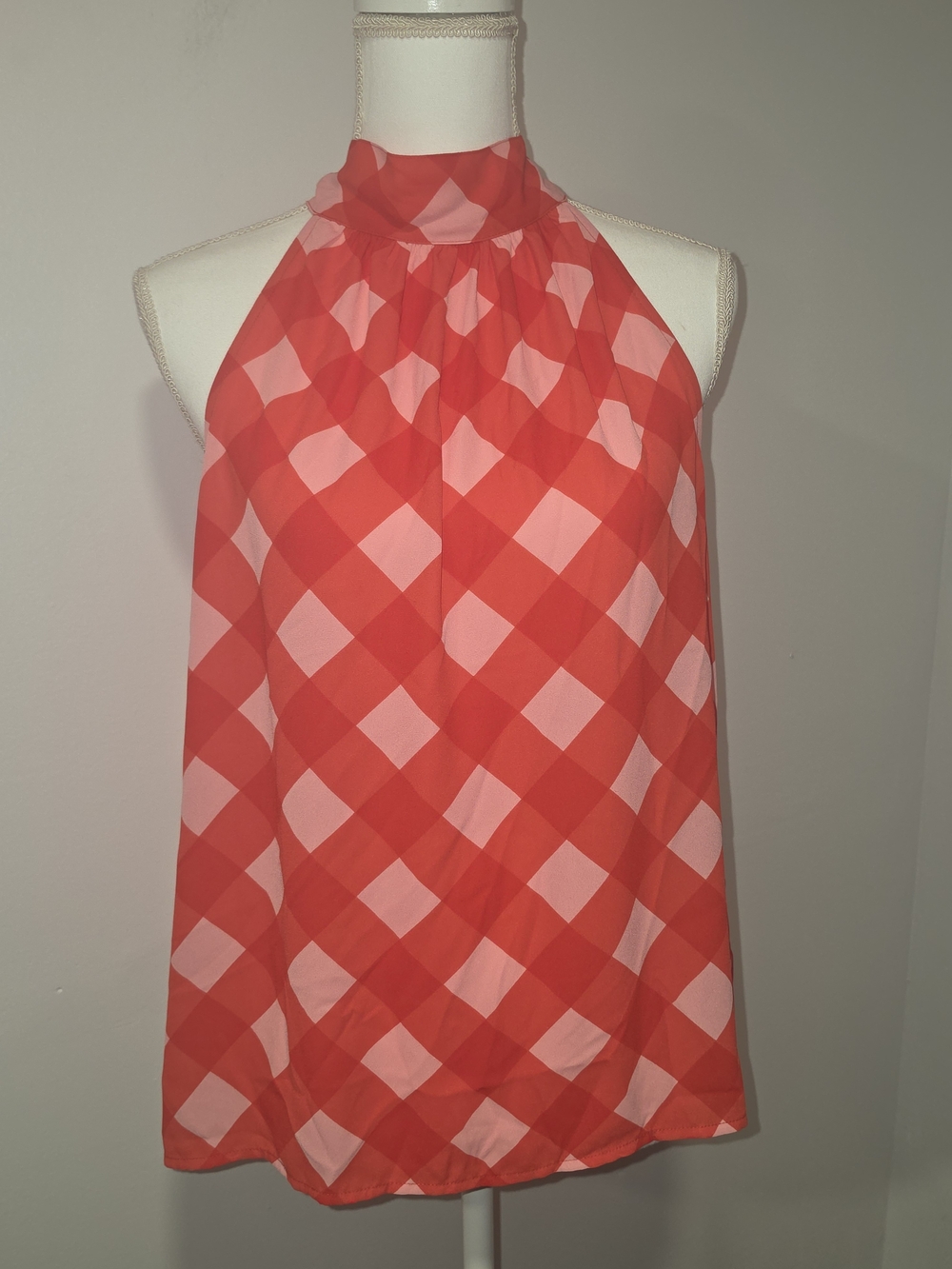 J. Crew Red and White Gingham Halter High Neck Flowy Summer Blouse Womens Size 6